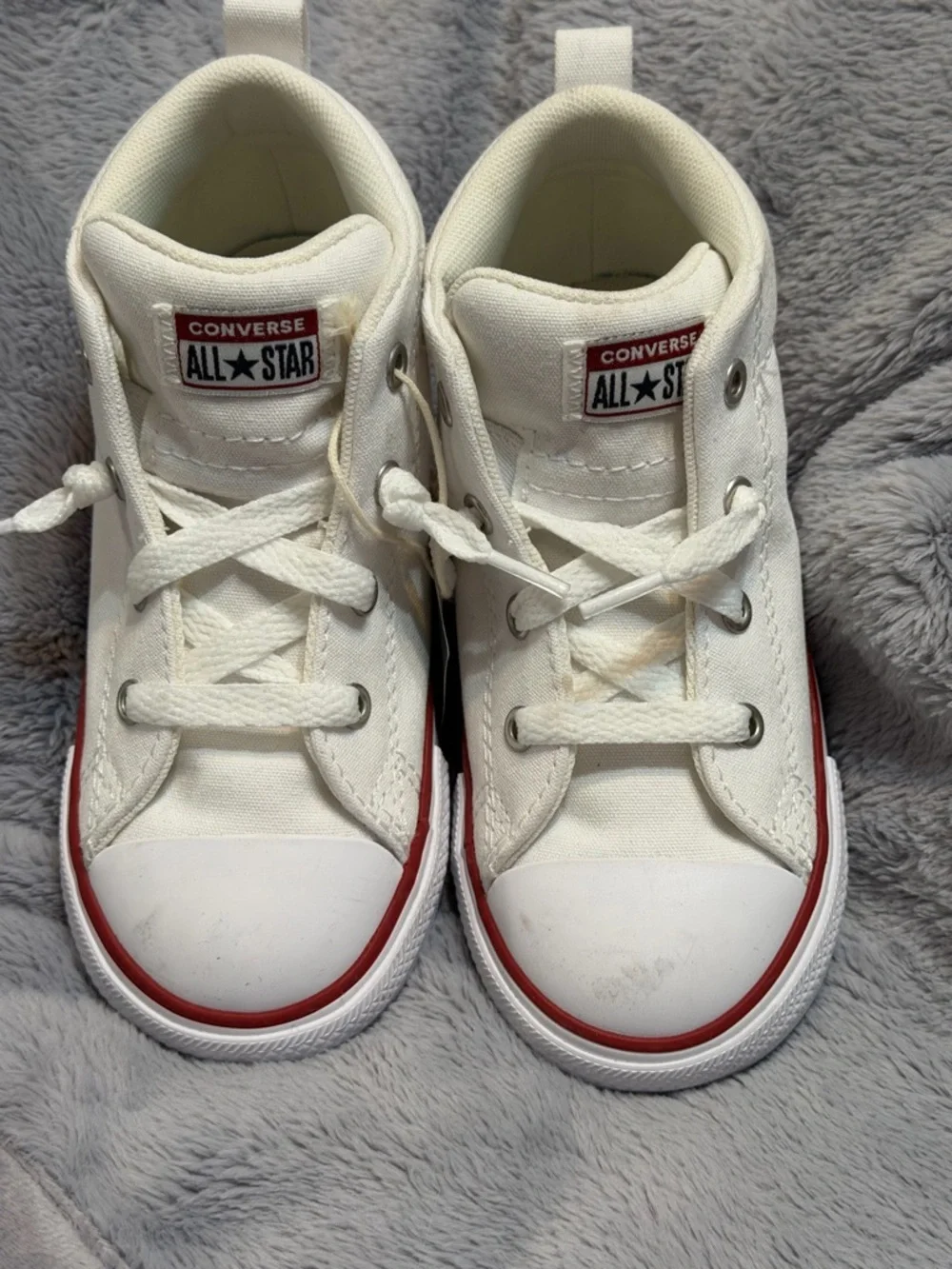 Converse Kids White High Top Sneakers with Red & Navy Trim Little Kids size 10